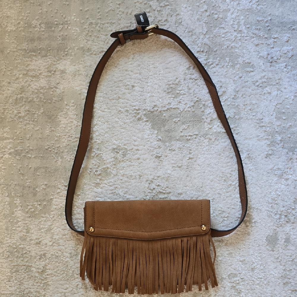 Express Tan Crossbody Bag with Fringe